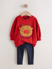 Red Boucle Rudolph Christmas Leggings and Crew Set (3mths-7yrs) - Image 2 of 7