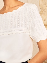 Love & Roses Ivory Scallop Neck Short Sleeve Knitted Top - Image 2 of 4