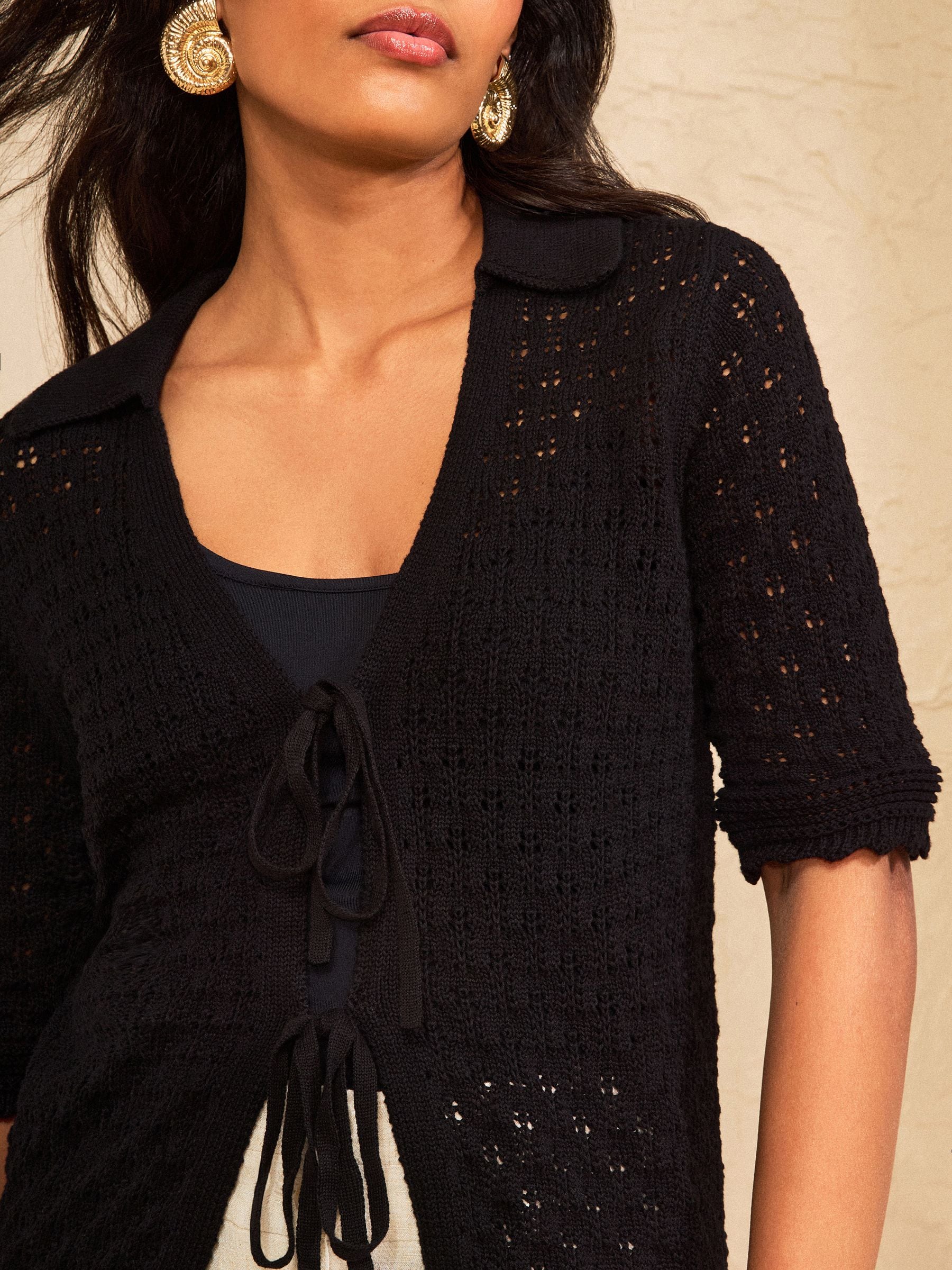 Buy Love & Roses Black Tie Front Cotton Rich Collared Scallop