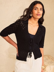 Love & Roses Black Tie Front Crochet Cardigan - Image 4 of 4