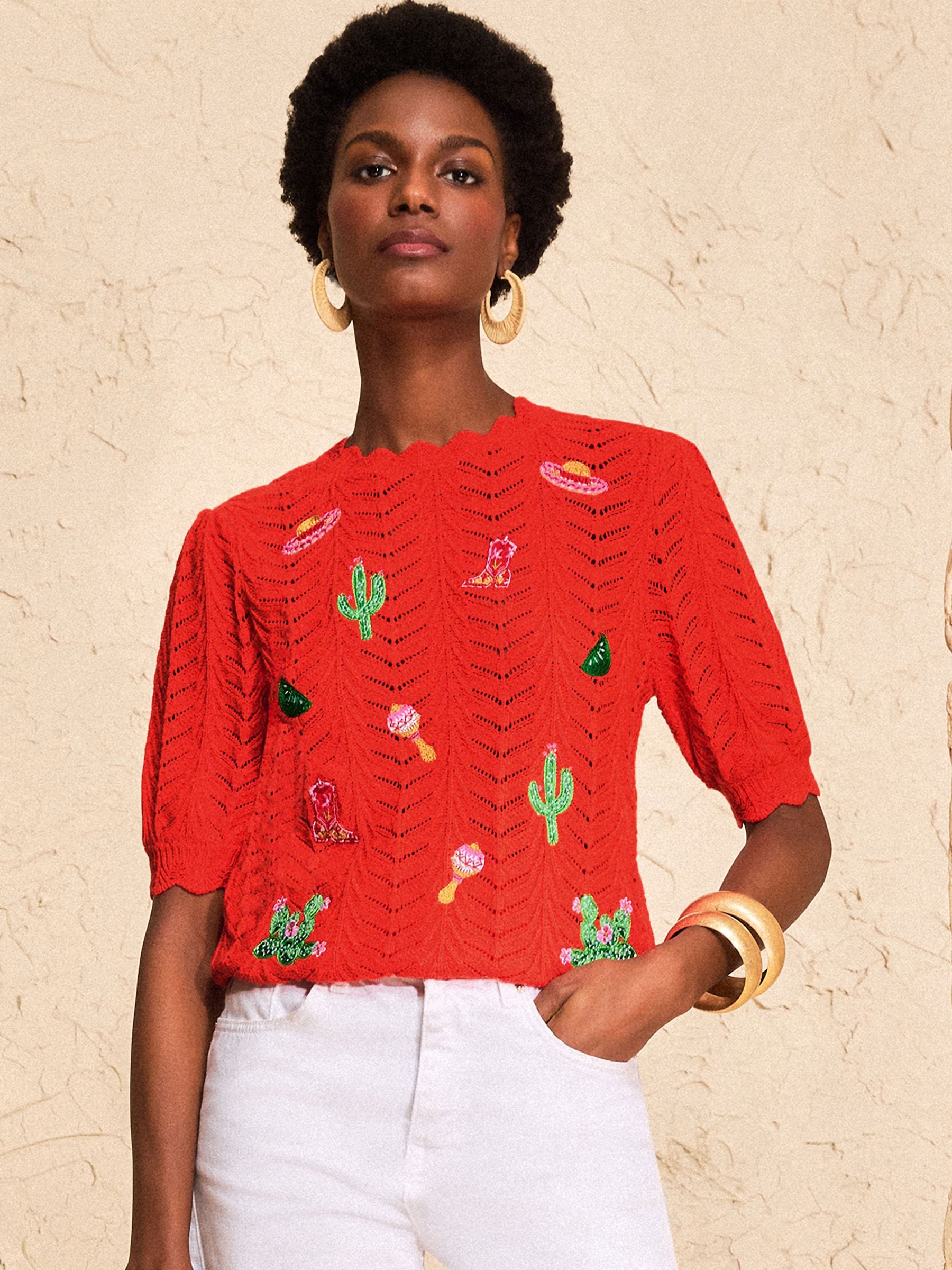 Buy Love & Roses Red Western Embroidered Detail Cotton Rich
