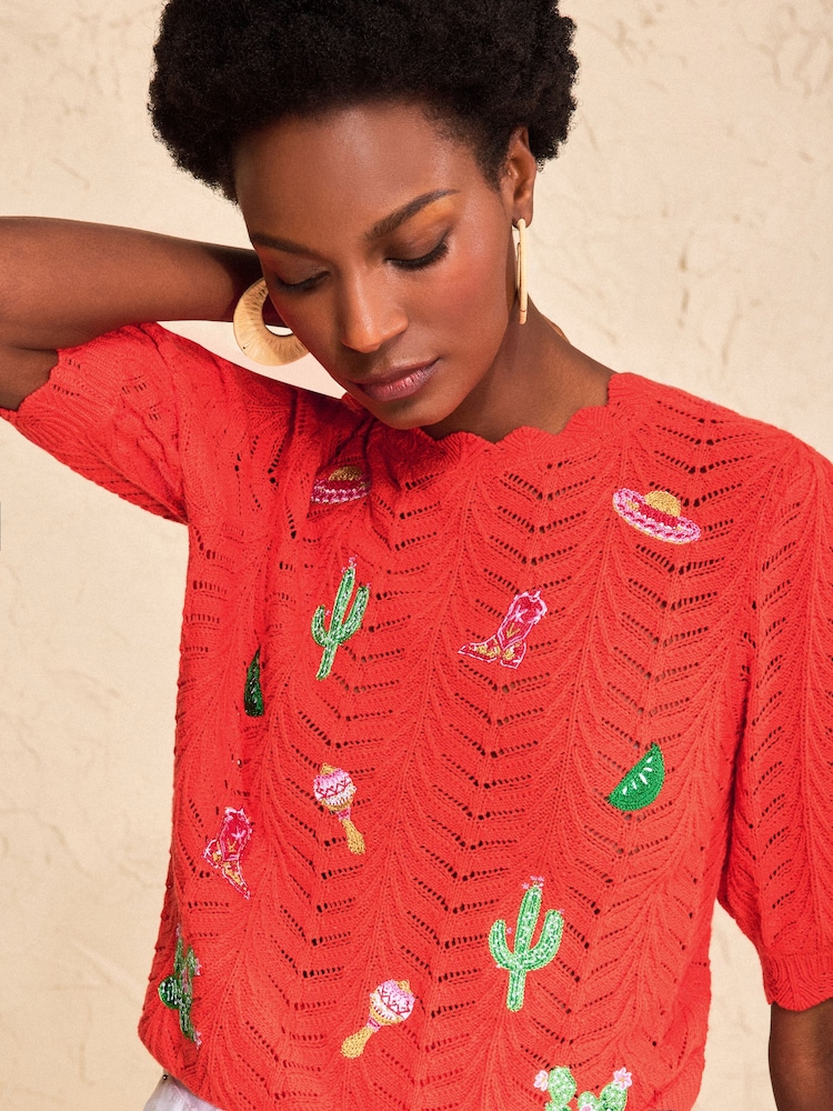 Love & Roses Strickoberteil mit Western-Stickerei - Bild 1 von 4