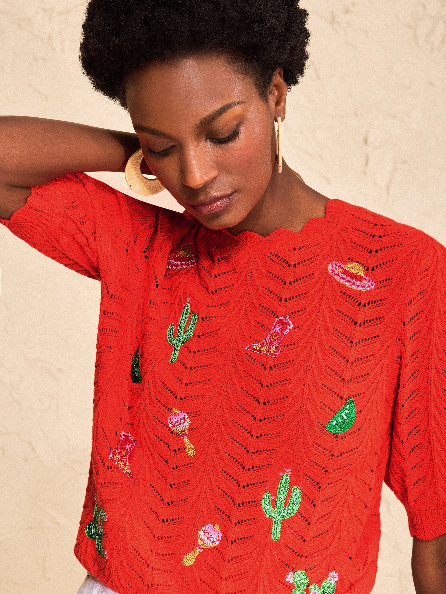 Buy Love & Roses Red Western Embroidered Detail Cotton Rich