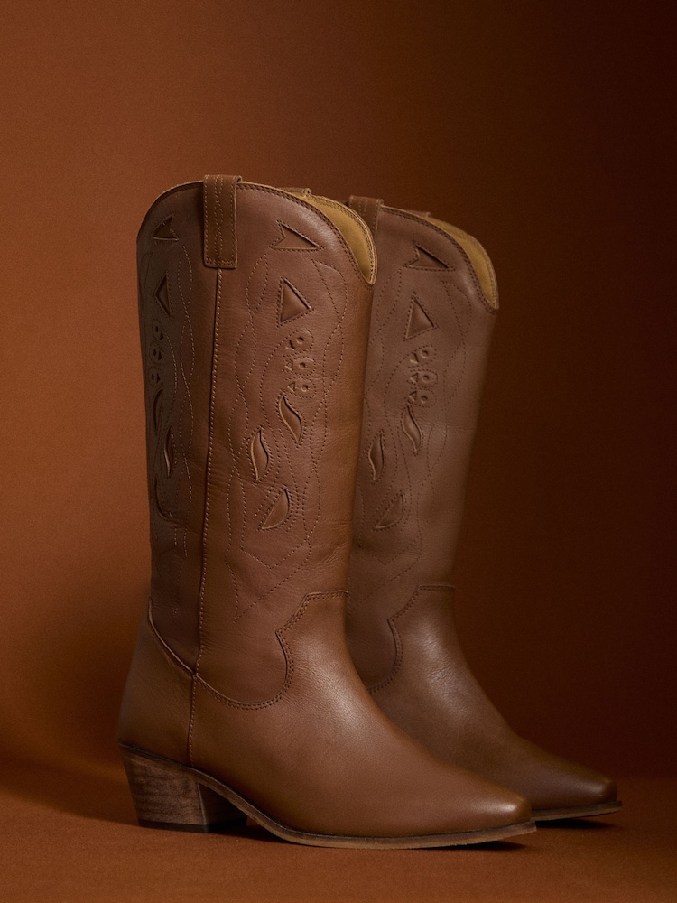 Apricot Brown Tall Cowboy Boots - Image 1 of 4