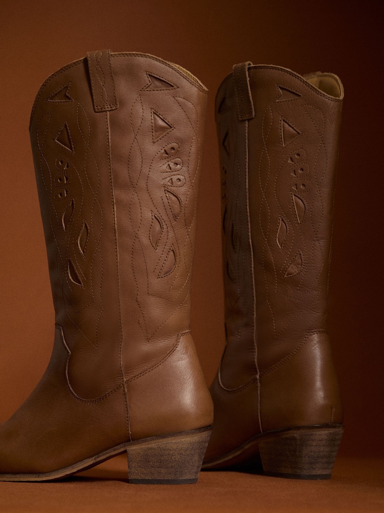 Apricot Brown Tall Cowboy Boots - Image 2 of 4