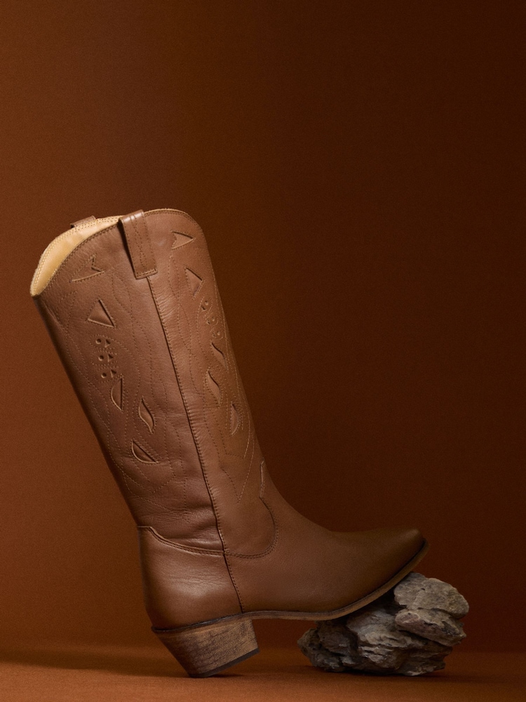 Apricot Brown Tall Cowboy Boots - Image 4 of 4