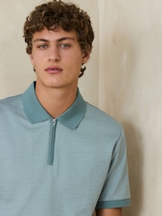 Teal Blue Geo Pattern Polo Shirt - Image 1 of 7