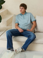 Teal Blue Geo Pattern Polo Shirt - Image 2 of 7
