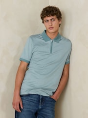 Teal Blue Geo Pattern Polo Shirt - Image 4 of 7