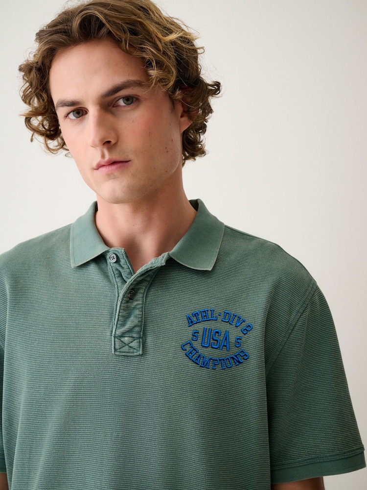 Green Washed Short Sleeve Polo Shirt - Image 1 of 8 Green Washed Short Sleeve Polo Shirt - Image 1 of 8