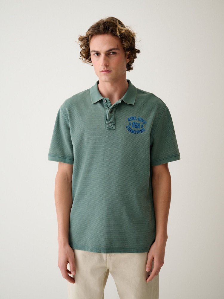 Green Washed Short Sleeve Polo Shirt - Image 2 of 8 Green Washed Short Sleeve Polo Shirt - Image 2 of 8