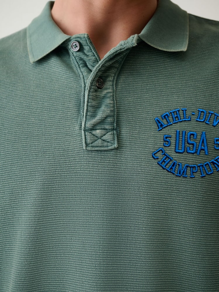 Green Washed Short Sleeve Polo Shirt - Image 5 of 5 Green Washed Short Sleeve Polo Shirt - Image 5 of 5