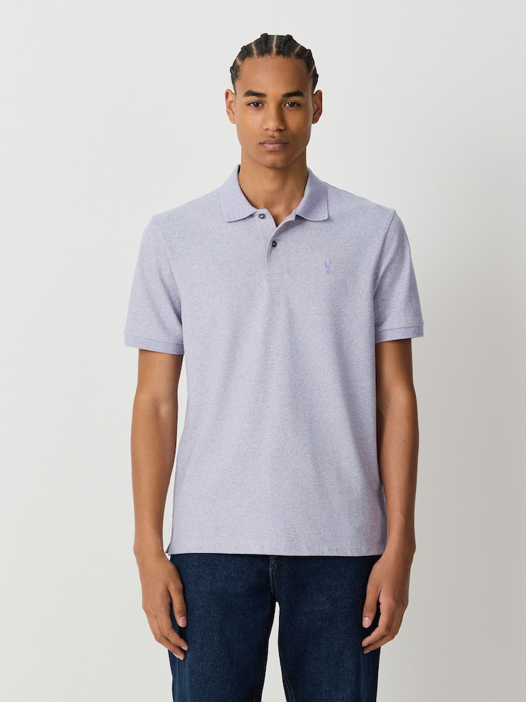 Lilac Marl Regular Fit Regular Fit Short Sleeve Pique Polo Shirt - Image 1 of 4 Lilac Marl Regular Fit Regular Fit Short Sleeve Pique Polo Shirt - Image 1 of 4