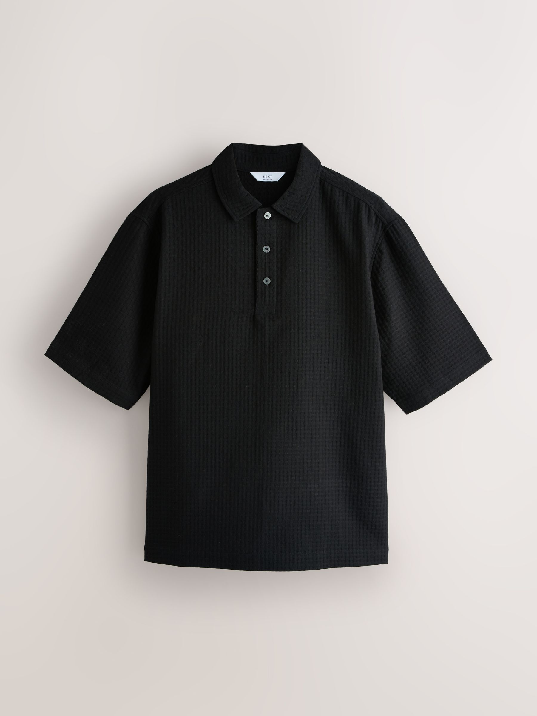 Buy Black Woven Textured Boxy-Fit Polo Shirt from Next USA