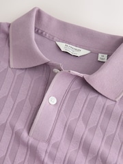 Mauve Purple Jacquard Textured Modal Polo Shirt - Image 7 of 7