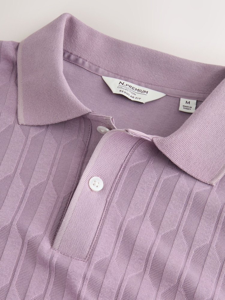 Mauve Purple Jacquard Textured Modal Polo Shirt - Image 7 of 7