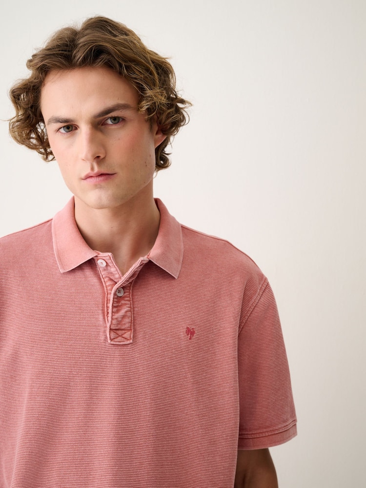 Orange Washed Short Sleeve Polo Shirt - Image 1 of 8 Orange Washed Short Sleeve Polo Shirt - Image 1 of 8