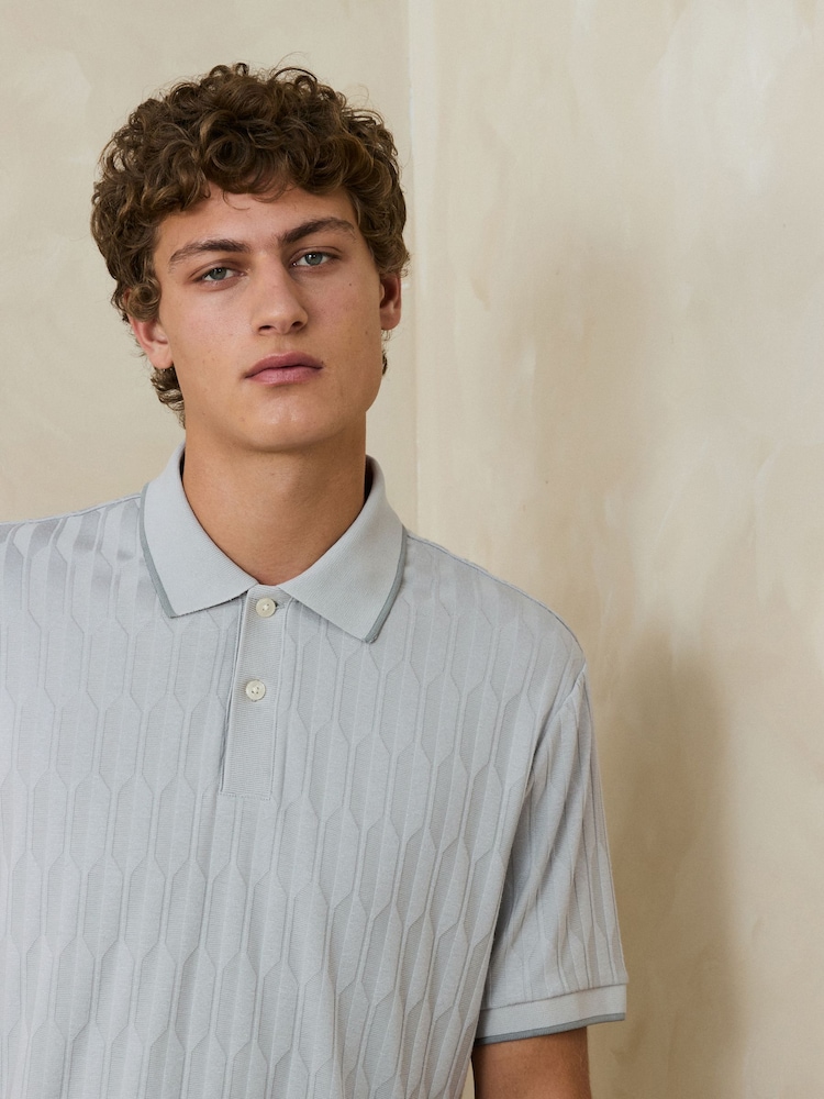 Gris - Jacquard Textured Modal Polo Shirt - Imagen 1 de 7