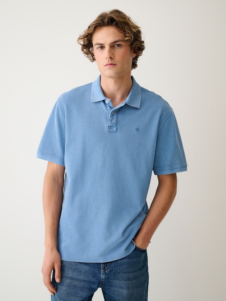 Blue Washed Short Sleeve Polo Shirt - Image 2 of 8 Blue Washed Short Sleeve Polo Shirt - Image 2 of 8