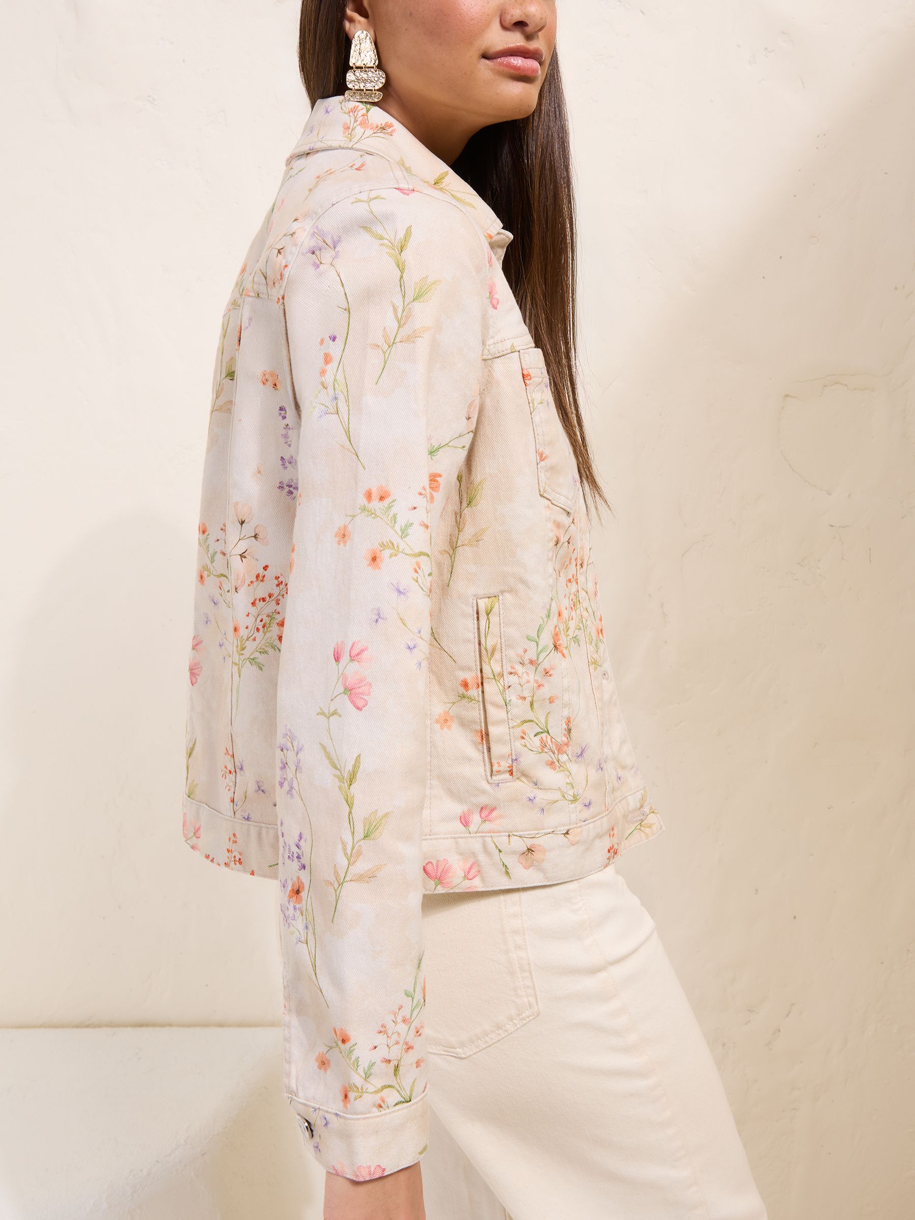 Buy Friends Like These Cream Floral Print Collared Denim Jacket