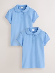 Light Blue Girls Cotton Stretch Frill Collar School Polo Tops 2 Pack (3-16yrs) - Image 1 of 6