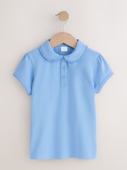 Light Blue Girls Cotton Stretch Frill Collar School Polo Tops 2 Pack (3-16yrs) - Image 3 of 6