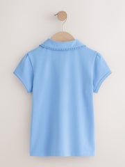 Light Blue Girls Cotton Stretch Frill Collar School Polo Tops 2 Pack (3-16yrs) - Image 4 of 6