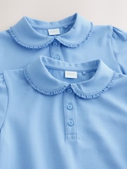Light Blue Girls Cotton Stretch Frill Collar School Polo Tops 2 Pack (3-16yrs) - Image 5 of 6