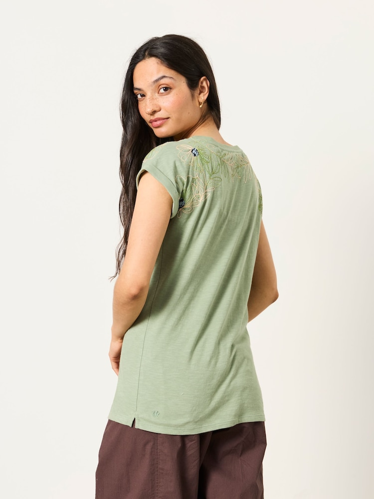 FatFace Ivy Green Embroidered Placement Floral T-Shirt - Image 2 of 6 FatFace Ivy Green Embroidered Placement Floral T-Shirt - Image 2 of 6