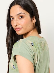 FatFace Ivy Green Embroidered Placement Floral T-Shirt - Image 3 of 6