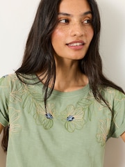 FatFace Ivy Green Embroidered Placement Floral T-Shirt - Image 4 of 6