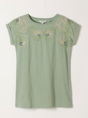 FatFace Ivy Green Embroidered Placement Floral T-Shirt - Image 6 of 6