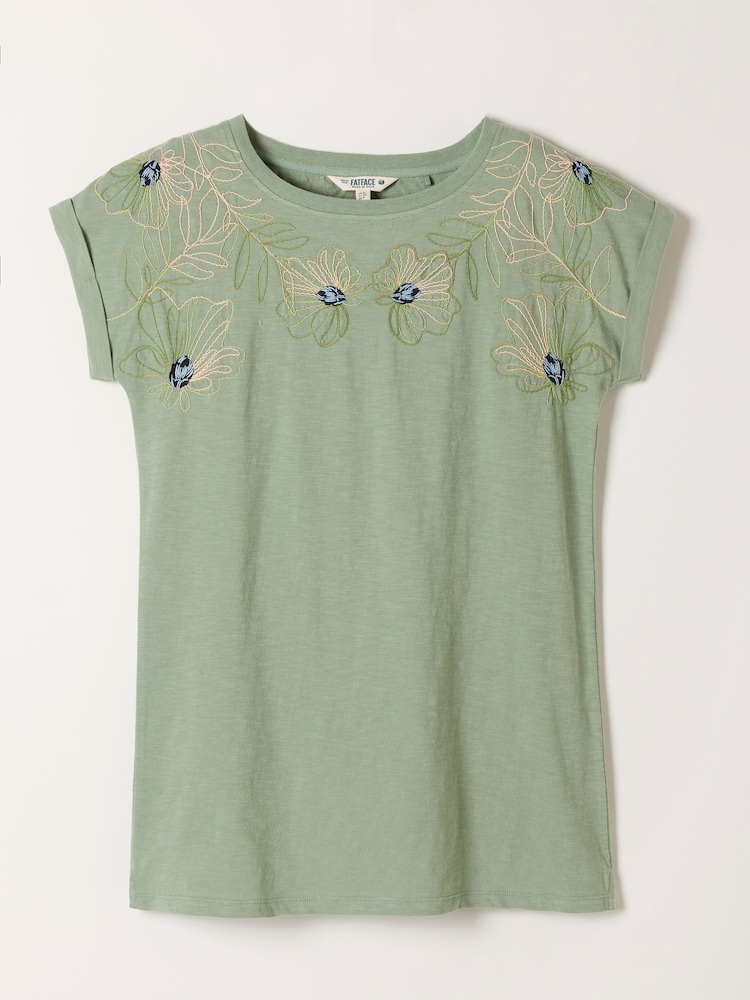 FatFace Ivy Green Embroidered Placement Floral T-Shirt - Image 6 of 6 FatFace Ivy Green Embroidered Placement Floral T-Shirt - Image 6 of 6