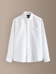 White Long Sleeve Signature 100% Linen Shirt - Image 7 of 9