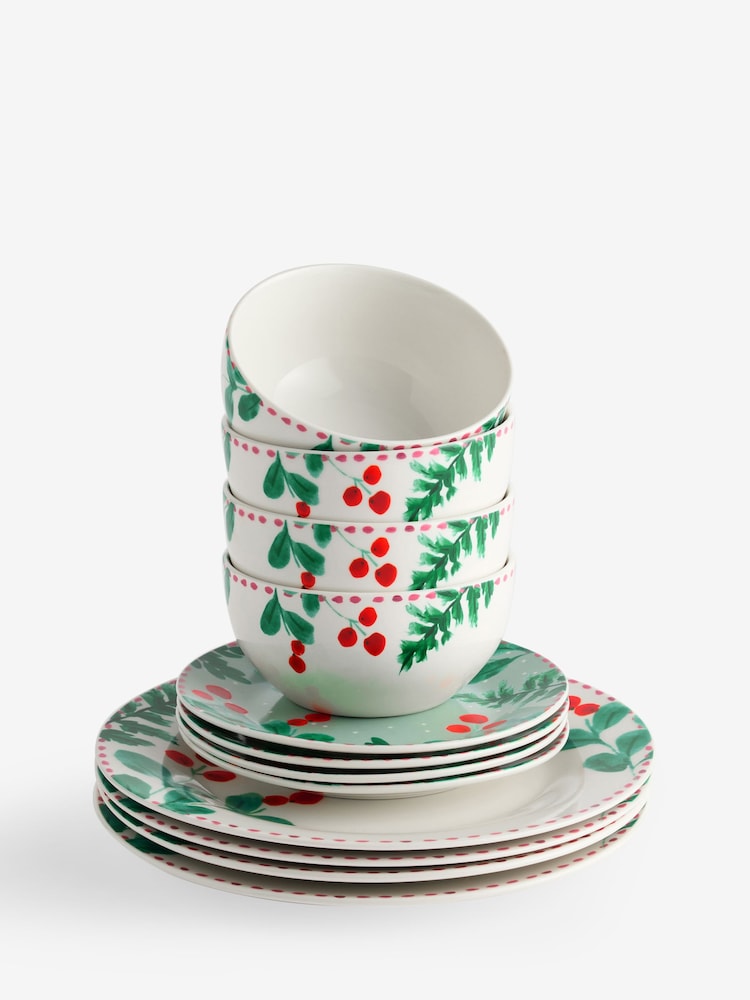 12 Piece Green Christmas Foliage Dinner Set - Image 1 of 1 12 Piece Green Christmas Foliage Dinner Set - Image 1 of 1