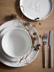 12 Piece Cream Embossed Christmas Tree Dinner Set - Image 2 of 6