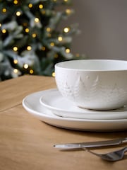 12 Piece Cream Embossed Christmas Tree Dinner Set - Image 3 of 6