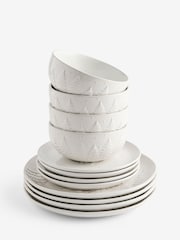 12 Piece Cream Embossed Christmas Tree Dinner Set - Image 6 of 6