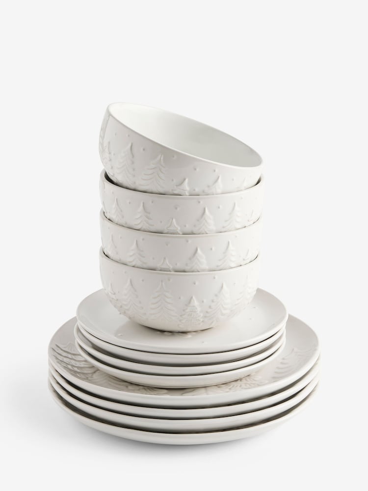 12 Piece Cream Embossed Christmas Tree Dinner Set - Image 6 of 6 12 Piece Cream Embossed Christmas Tree Dinner Set - Image 6 of 6