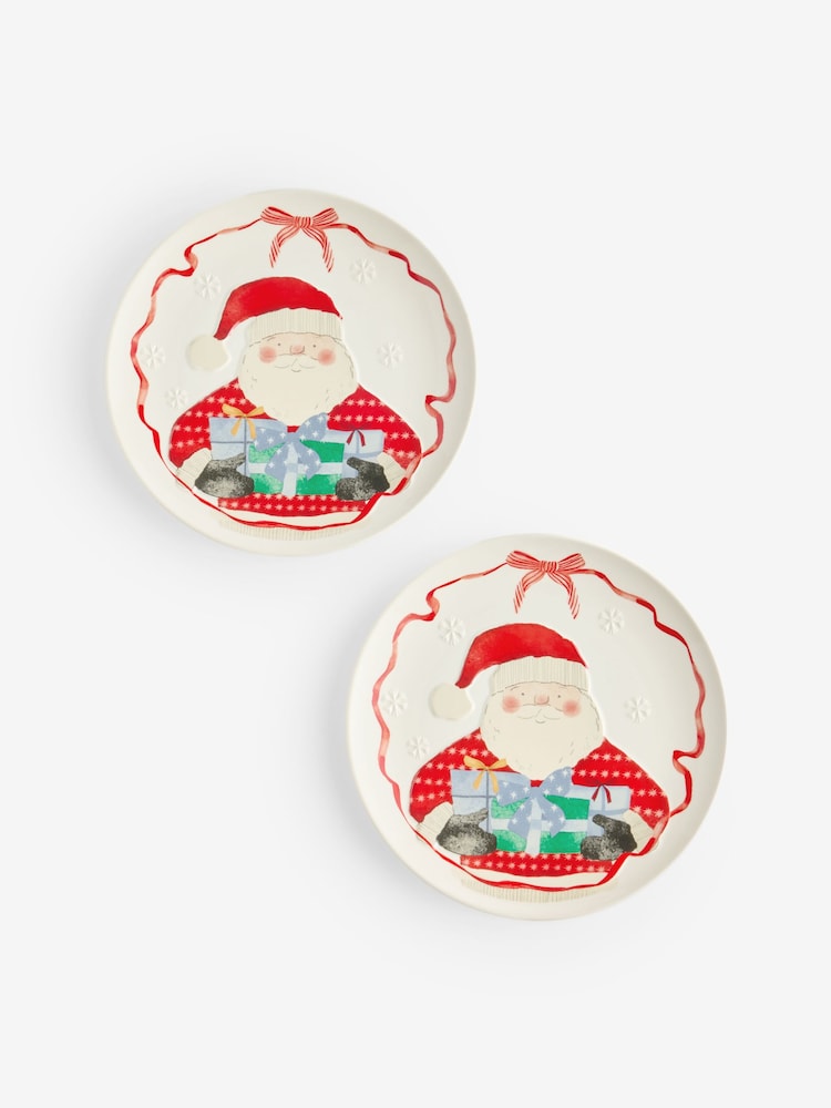 Juego de 2 platos de postre con diseño navideño de Papá Noel - Imagen 1 de 1 Juego de 2 platos de postre con diseño navideño de Papá Noel - Imagen 1 de 1