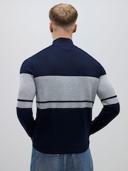 River Island Blue Slim Fit Premium Viscose Quarter Zip Blocked Jumper - Image 4 of 4