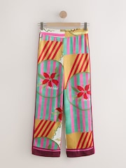 وردي/فيروزي مورد طبعة - بنطلون ستان برجل واسعة - صورة 8 من 10