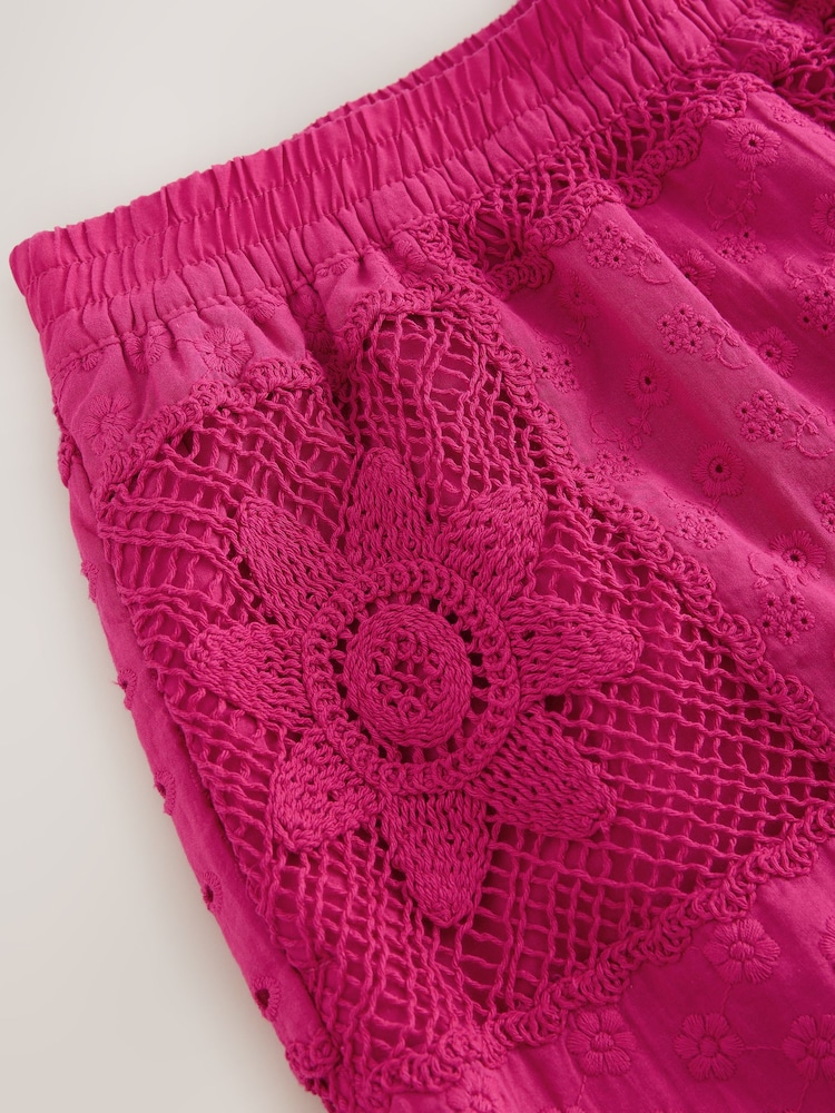 Hot Pink N. Premium Crochet Patchwork Shorts - Image 2 of 3