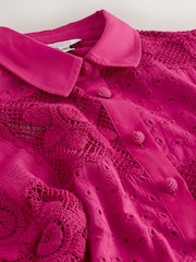 Hot Pink N. Premium Crochet Patchwork Short Sleeve Shirt - Image 5 of 6