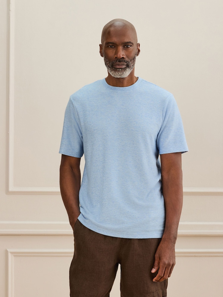 Blue Signature Textured T-Shirt with Linen - Image 1 of 7
