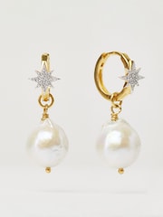 Carrie Elizabeth Gold Tone Starburst Baroque Pearl Drop Earrings - Image 1 of 4