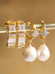 Carrie Elizabeth Gold Tone Starburst Baroque Pearl Drop Earrings - Image 2 of 4