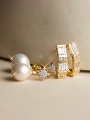 Carrie Elizabeth Gold Tone Starburst Baroque Pearl Drop Earrings - Image 3 of 4