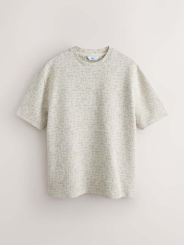 Ecru Textured Pattern Relaxed Fit T-Shirt - Image 1 of 3