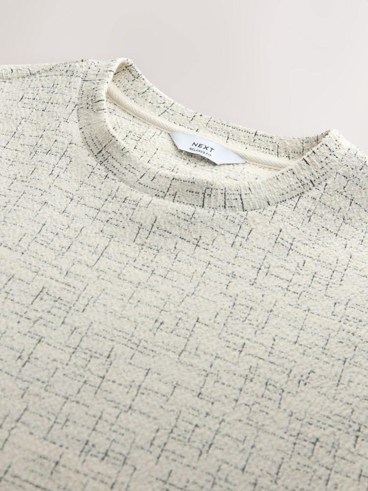 Ecru Textured Pattern Relaxed Fit T-Shirt - Image 3 of 3